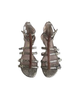 Louise Et Cie Tan Leather Snakeskin ANJA Open Toe Gladiator Sandals EU 38